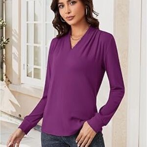 Elegant Purple Gaharu Rolltab Long Sleeve V Neck NWT